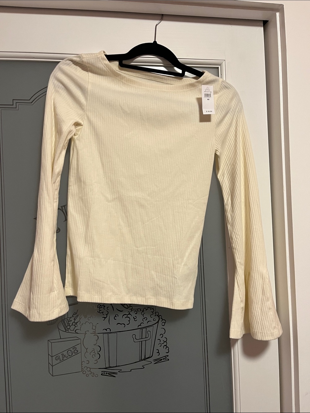 GAP Cream Ribbed Long-Sleeve Top with Flared Cuffs
